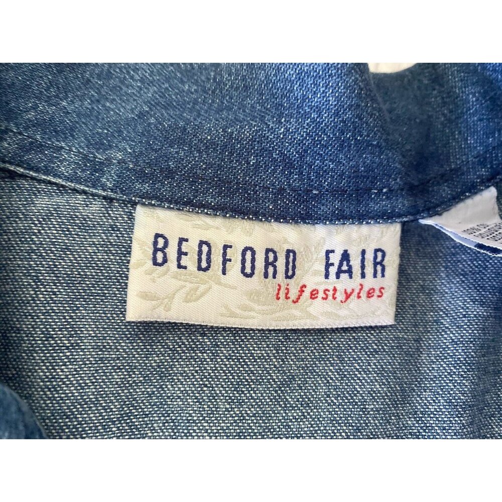 Bedford Fair Lifestyles Jean Shirt Jacket w Embroidery Appliques Beads Sz L Vtg - Picture 11 of 16